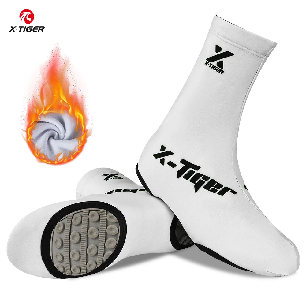 X-TIGER Winter Cycling Shoe Covers Warmth Windproof Bicycle Riding Boot Covers Multi-color for Men And Women Oasis Select White L
