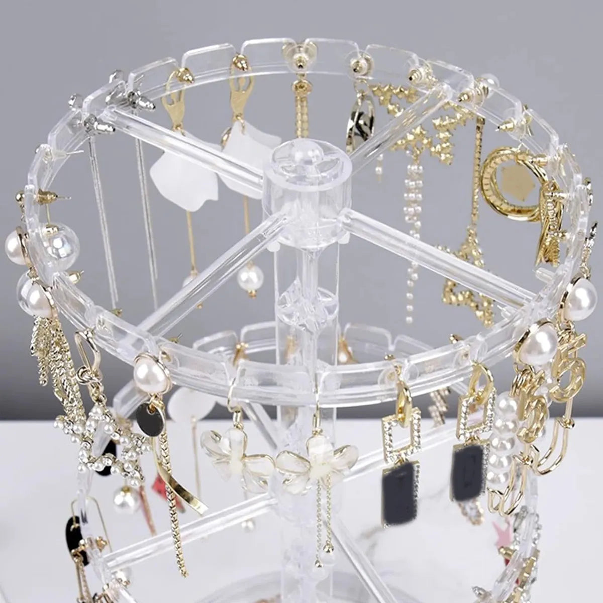 1pc Double layered rotating jewelry rack, transparent tree shaped jewelry display rack, earring and necklace storage rack Oasis Select