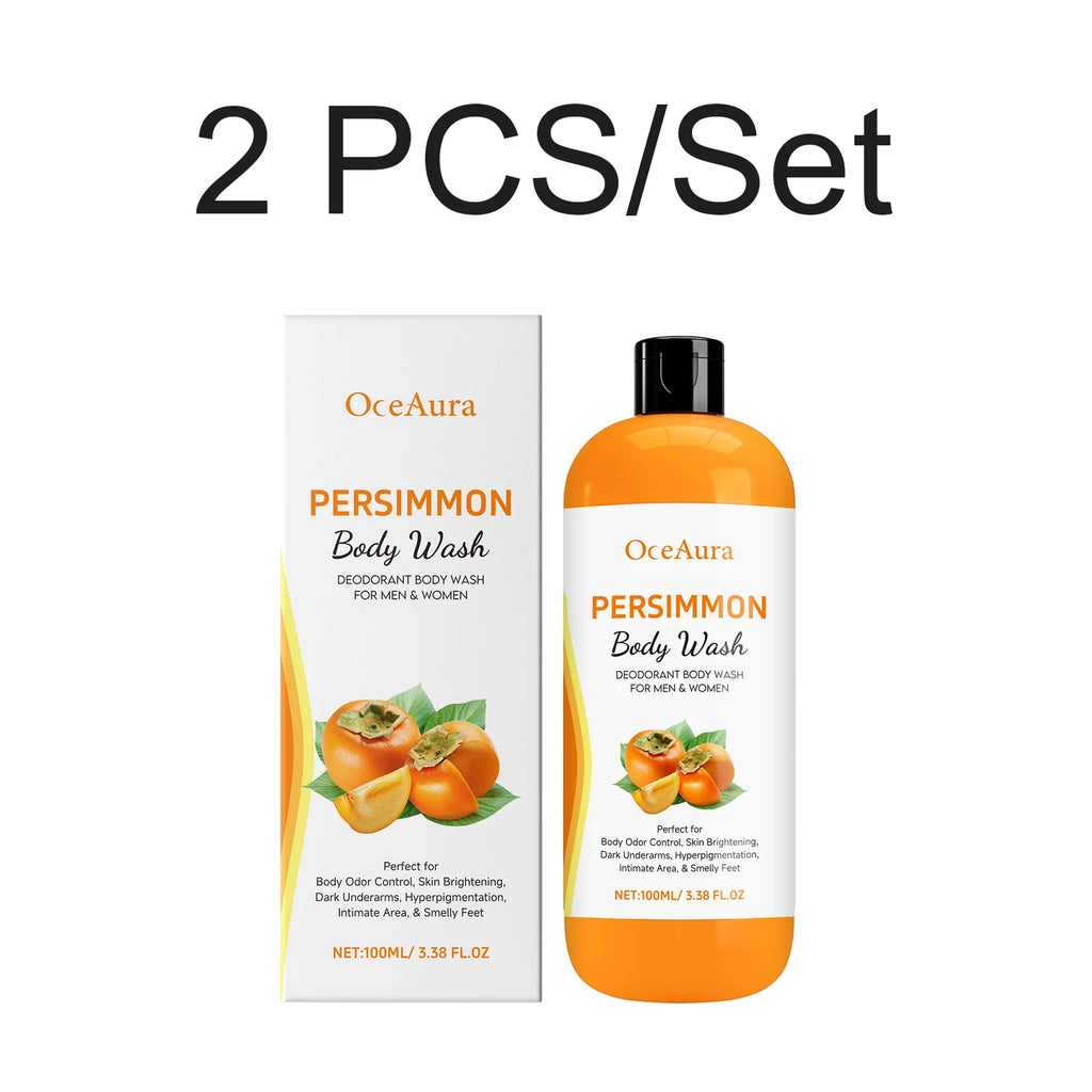 100ml Persimmon Body Wash Odor Eliminating Exfoliating Shower Gel Oil Control Smoothing Remove Dirt Sweat Lasting Body Cleanser Oasis Select 2 PCS