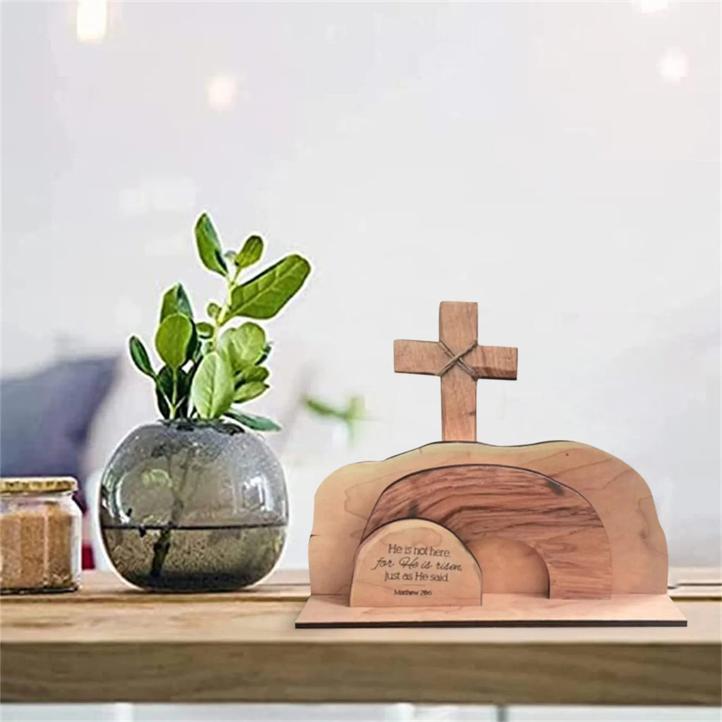 Easter Resurrection Scene Wooden Figurine – Risen Christ Decor Holiday Figurine Set Oasis Select