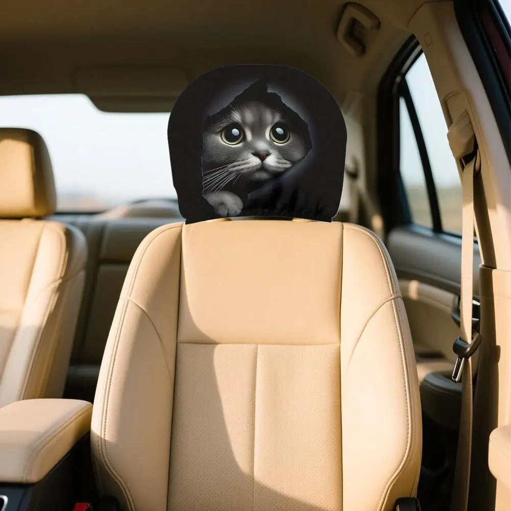 Cute Cat Car Headrest Covers – Washable, Stretch Fit (2 Pack) Car Headrest Cover Oasis Select