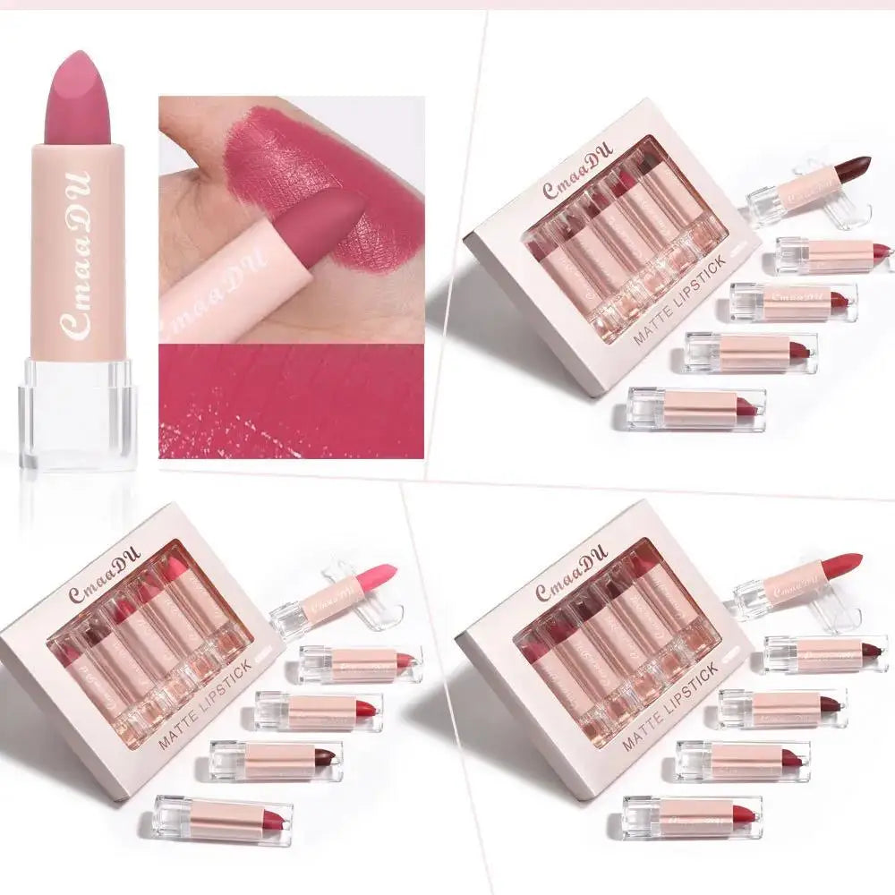 CmaaDu 5-Piece Velvet Matte Lipstick Set – Waterproof & Long-Lasting