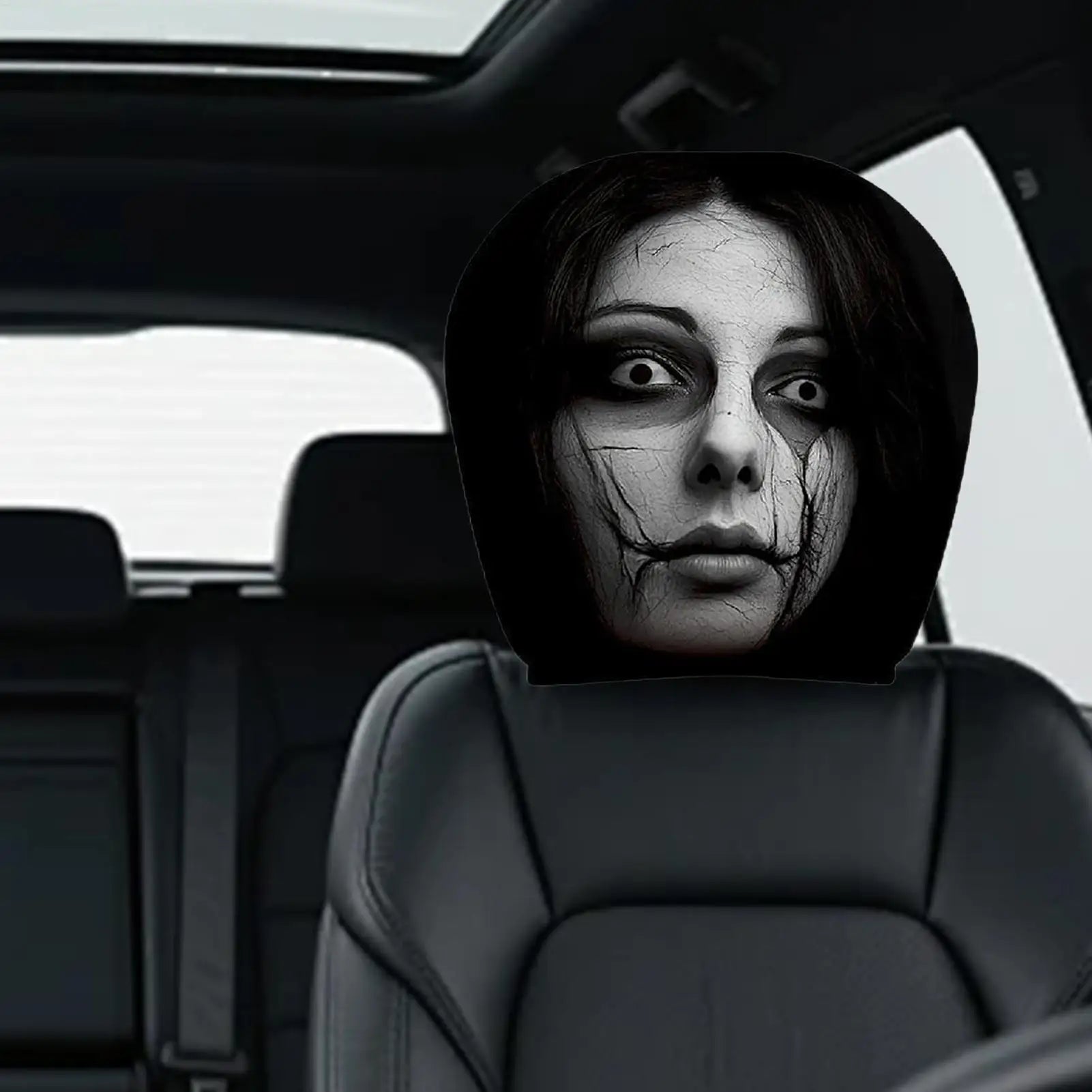 Headrest Covers for Cars 2 Piece Automotive Seat Decorations Cute Scary Face Pattern Cartoon Car Headrest Covers for Decoration Oasis Select