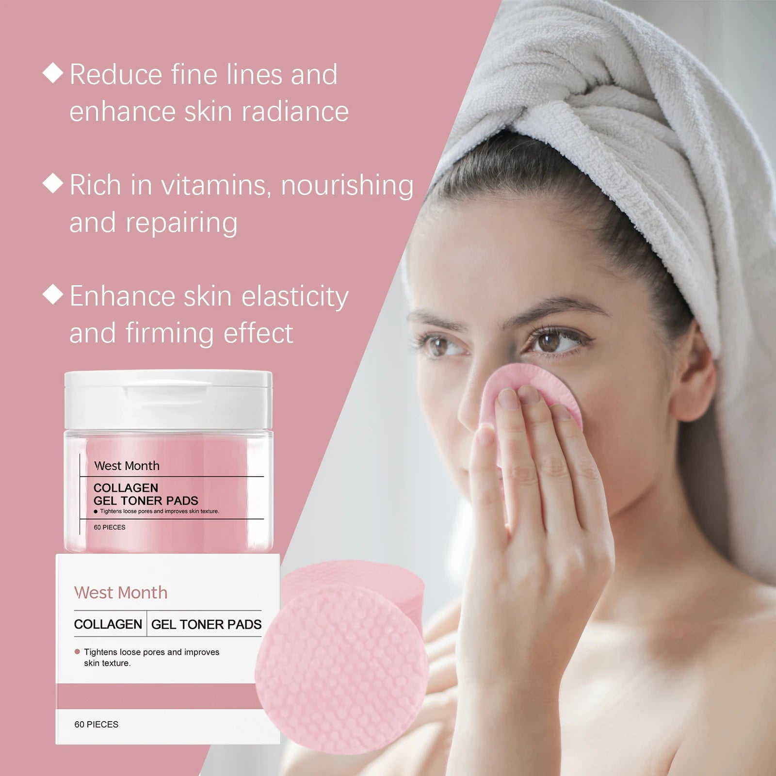 WEST MONTH Collagen Pad Face Brightening Deep Moisturizing Gentle Skin Care Improving Skin Elasticity Firming Cleansing Gasket Oasis Select