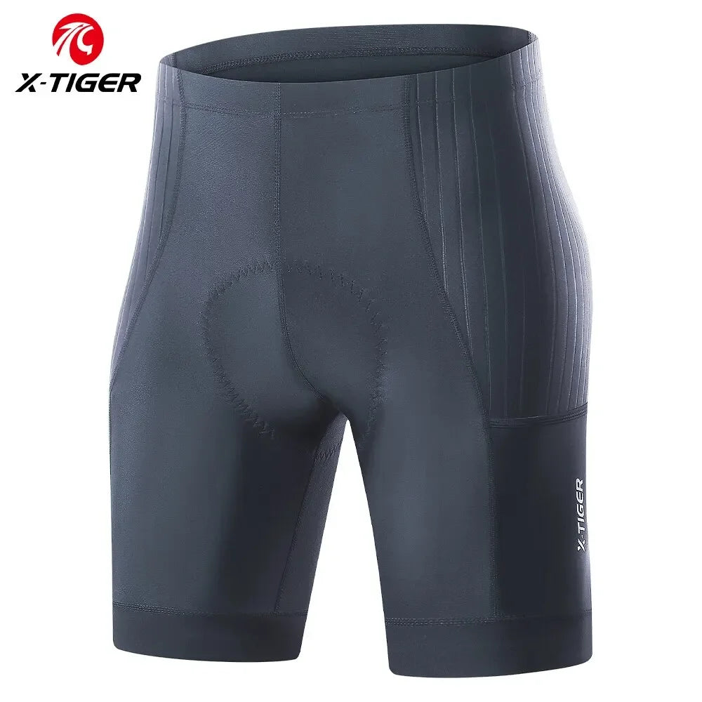 X-TIGER Men's Cycling Shorts 2 Pocket Bicycle Shorts Reflective Anti-slip Shock Absorption Sponge Pad MTB Road Cycling Shorts Oasis Select Black M