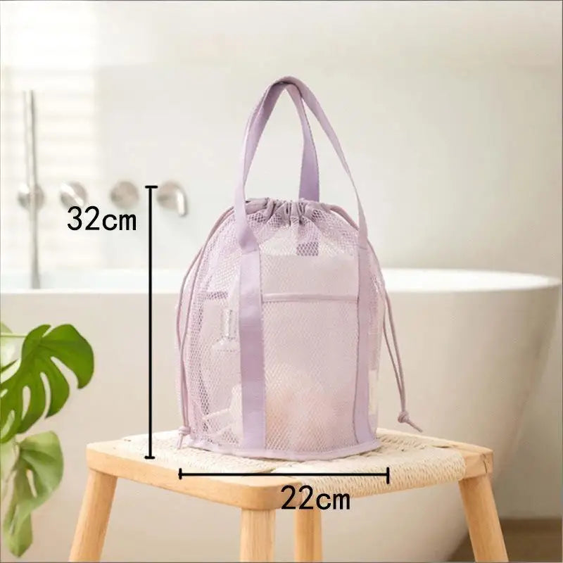 Large Capacity Foldable Mesh Nylon Drawstring Bag, Portable Travel Cosmetic Toiletry Storage Pouch for Swimwear & Daily Supplies Oasis Select