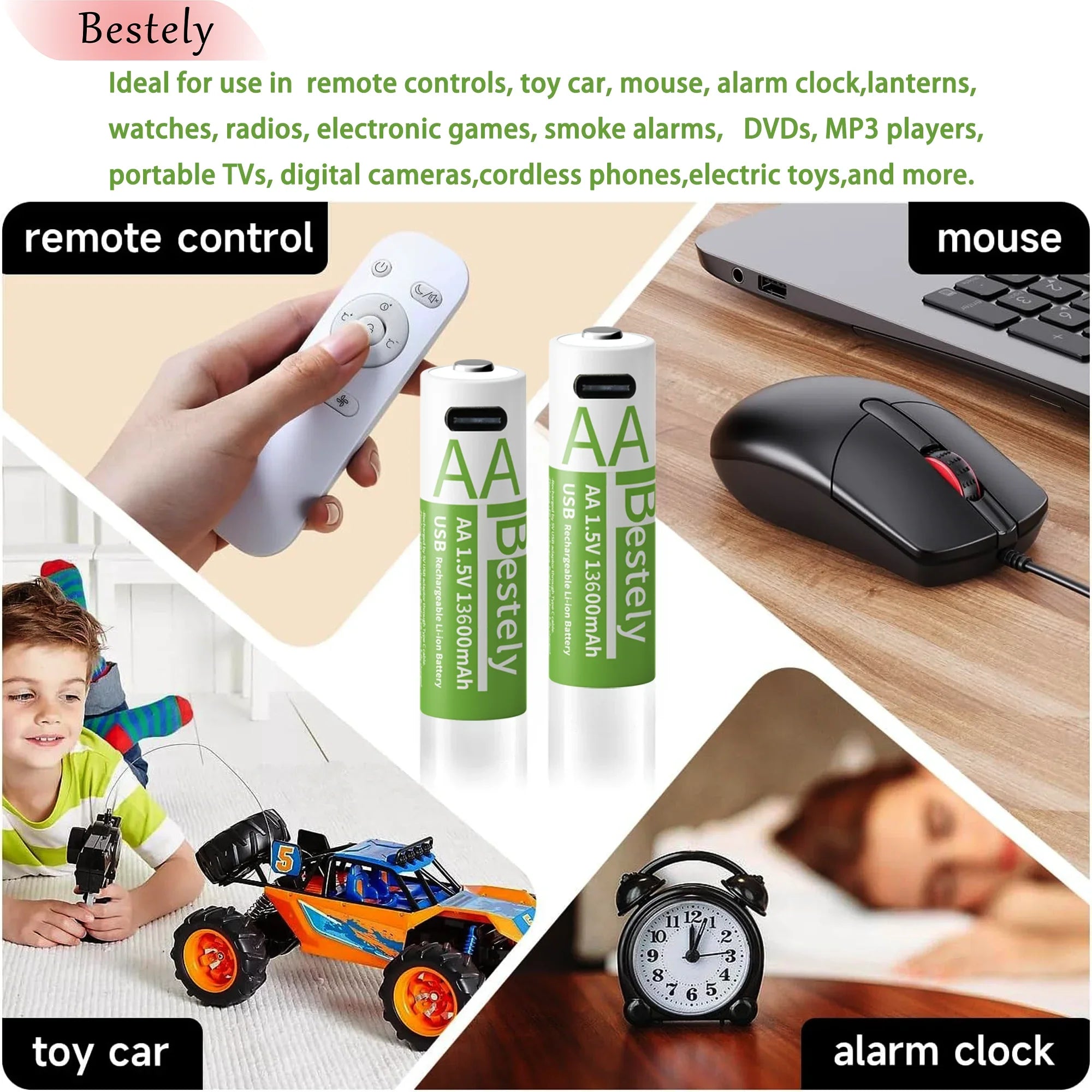New 1.5V AA 13600mAh+AAA 6800mAh Lithium rechargeable Battery,USB Fast Charging Li-ion Battery , 2000 Cycles with USB- C Cable Oasis Select