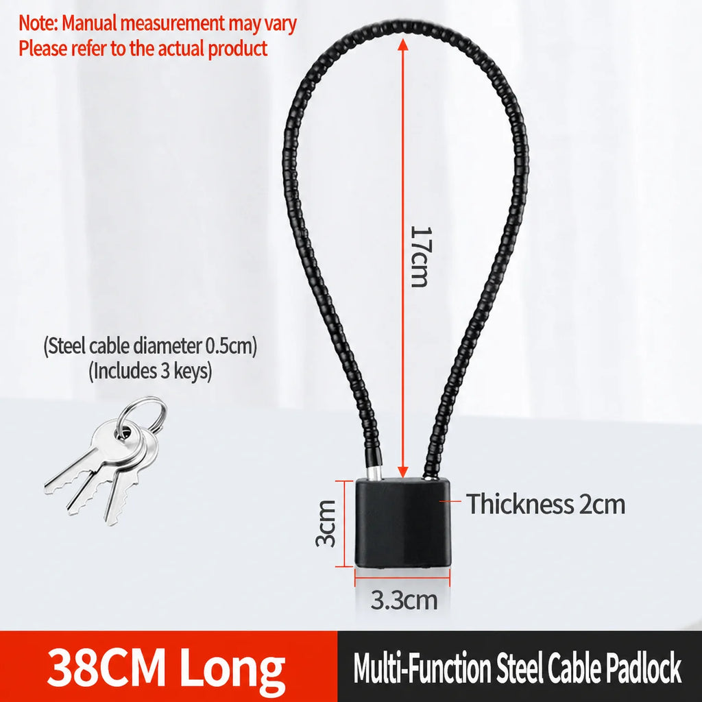 Extension Wire Rope Cable Padlock Cabinet File Cabinet Expansion Padlock Wire Lock Anti-theft Padlock Oasis Select F-Black-Universal