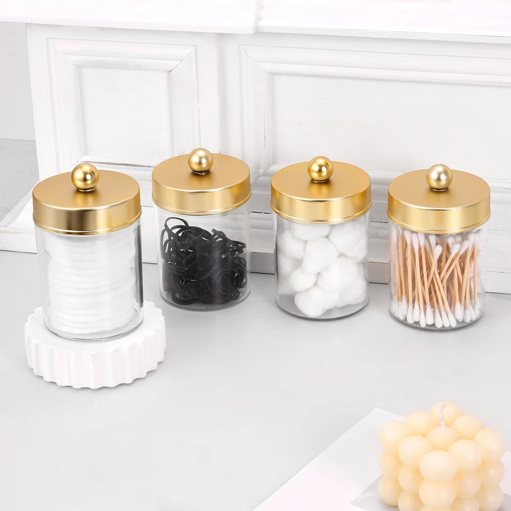 4pcs/3pcs Storage Set, Multi-Functional Storage Box, Rustic Decor Cotton Swab Holder, Suitable for Cotton Swabs, Makeup Sponges Oasis Select Golden 4pcs