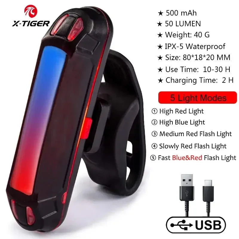 Bike Tail Light Super Bright USB Rechargeable Front Fork Light Safety Warning IPX4 Waterproof Cycling Tail Light 6 Modes Oasis Select 03