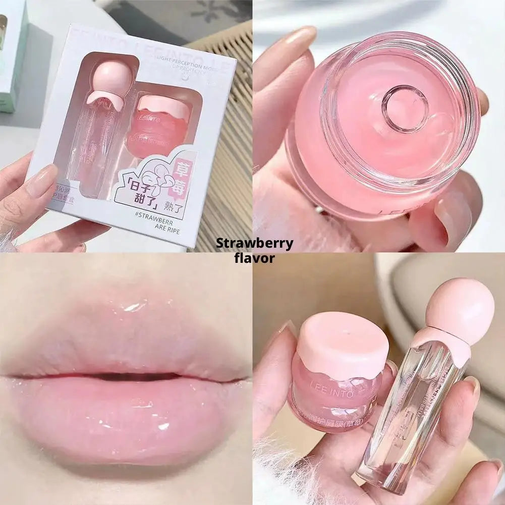 Lip Glow Oil & Lip Mask Set – Moisturizing Fruit Gloss Balm Lip Oil & Mask Set Oasis Select
