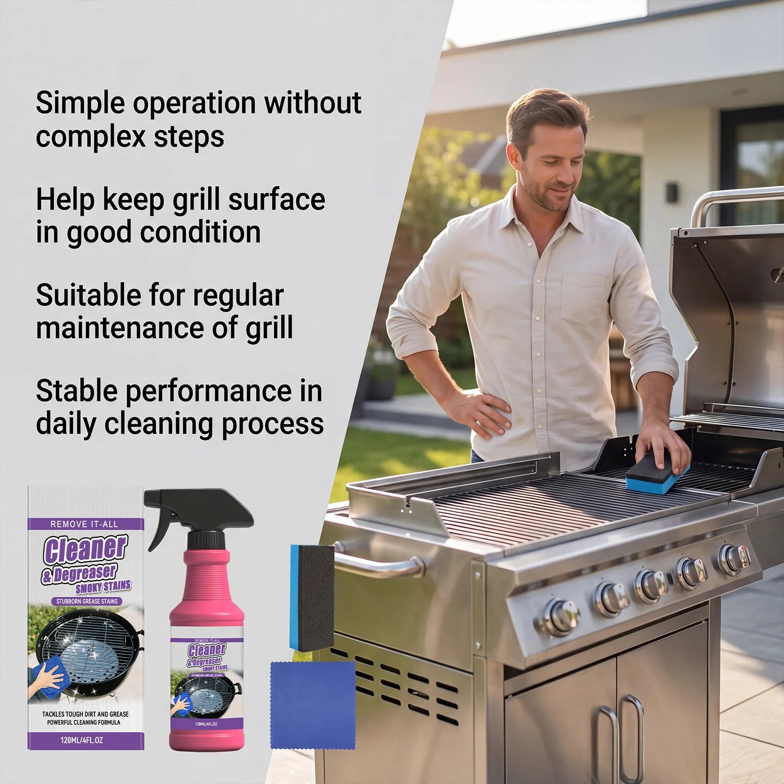 Heavy Duty Grill Cleaner Spray Strong Grease Remover BBQ Rack Pan Stain Deep Cleaner Dissolve Stubborn Oil Dirt Quick Cleaning Oasis Select