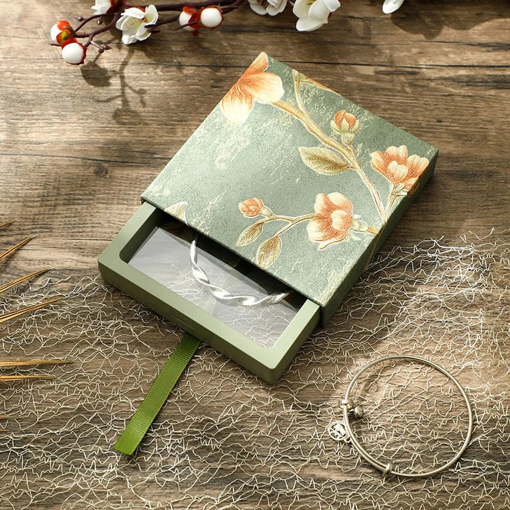 Retro Floral Embossed Drawer Jewelry Box | PE Film Display