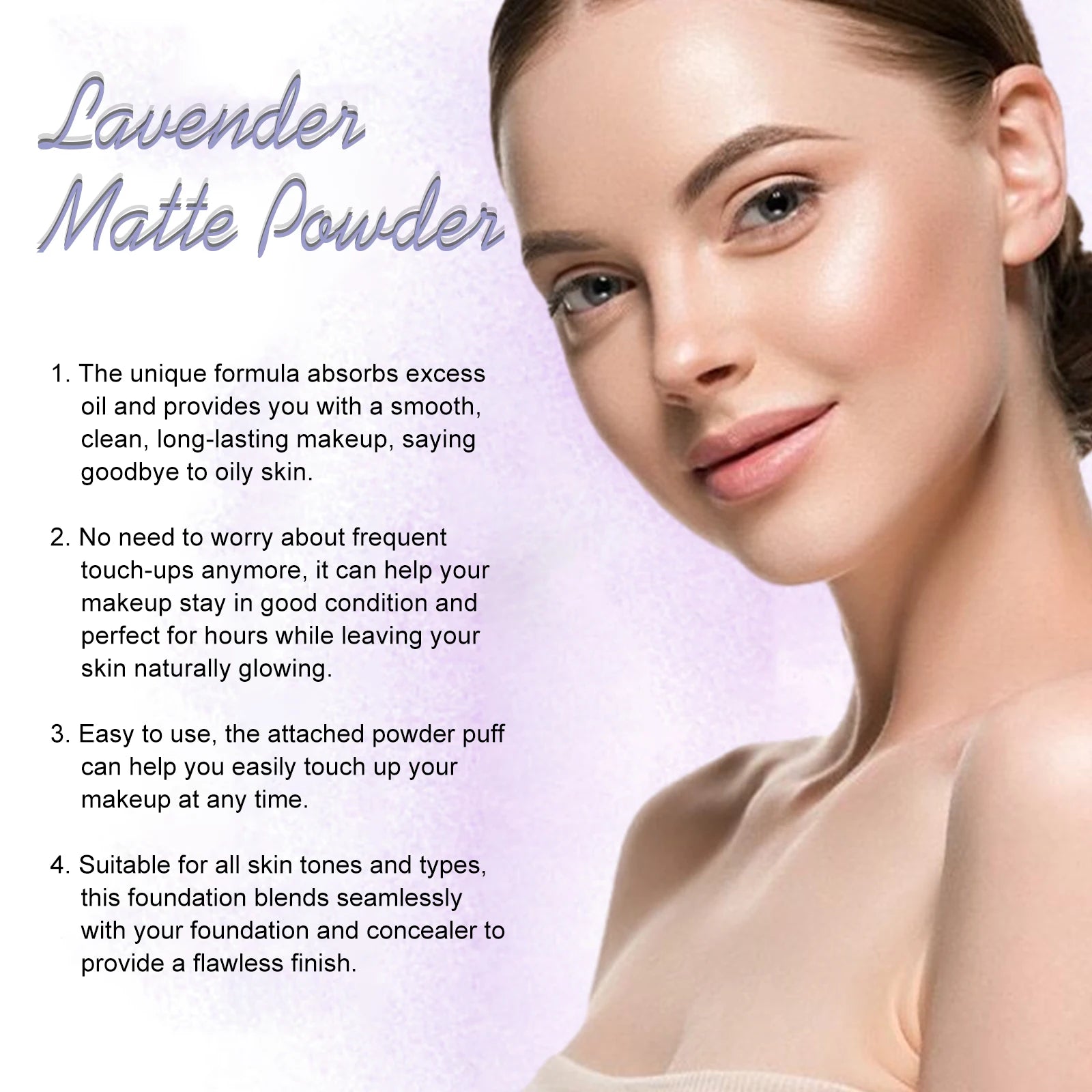 Lavender Matte Powder Oil Control Setting Powder Waterproof Smoothing Makeup Foundation Powder with Puff Loose Setting Powder Oasis Select