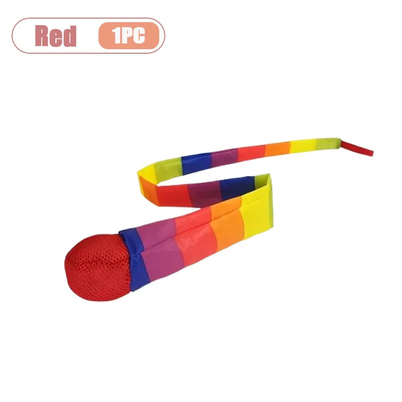 1-20PCS Rainbow Ball with Soft Tail Outdoor Indoor Throwing Catching Play Toy Sensory Integration Coordination Training Sports Oasis Select Red-1PC