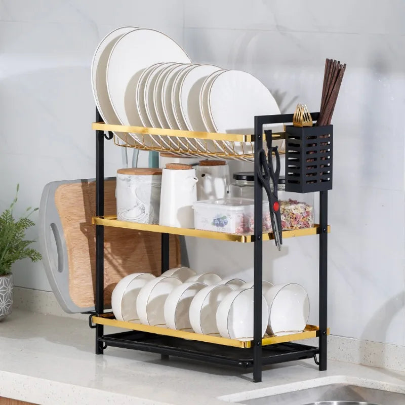 Kitchen Dish Drain Rack Double-layer Tableware Storage Rack Tableware Shelf Drain Basket Sink Dishwasher Dish Rack Oasis Select