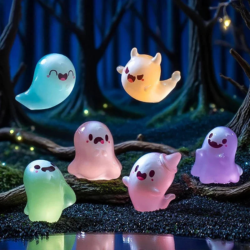 6PCS Halloween Cute Ghost Small Figurines Luminous Decoration Mini Toy Party Cartoon Resin Desktop Ornament Glow In Dark Oasis Select