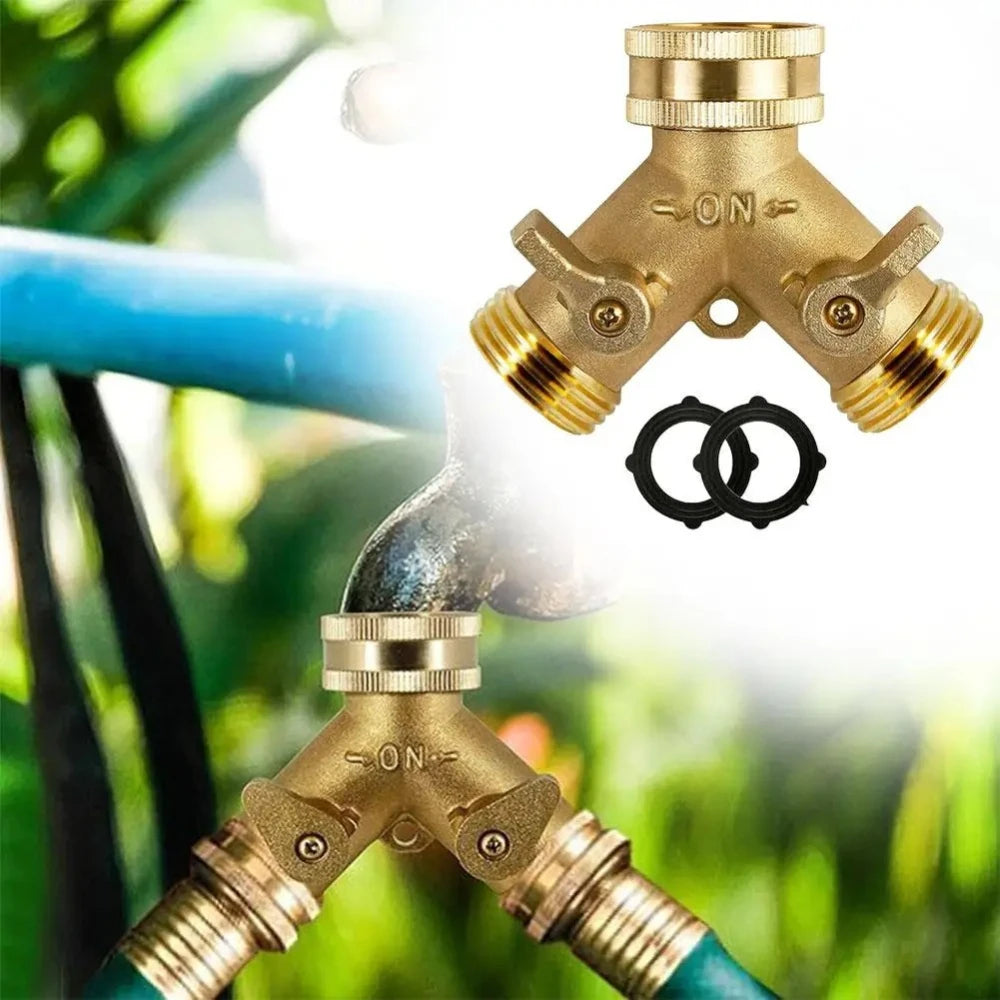 Garden Hose Connector Brass Hose Splitter with Solid Brass Handle Y-shaped Valve Brass Water Garden Hose Adapter Two-way Oasis Select