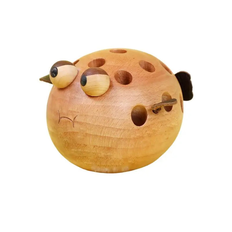 Pufferfish Solid Wood Children's Pen Holder Storage and Organization Desk Decoration Cartoon Cute Student Oasis Select