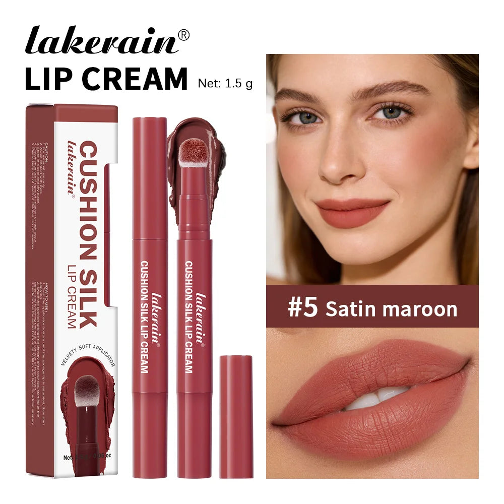 2 IN 1 Lip Powder Cream & Blush Waterproof Long Lasting Wear for Lips Cheek Air Cushion Applicator Plush Cushion Tip Lip Glaze Oasis Select 5 Satin Maroon