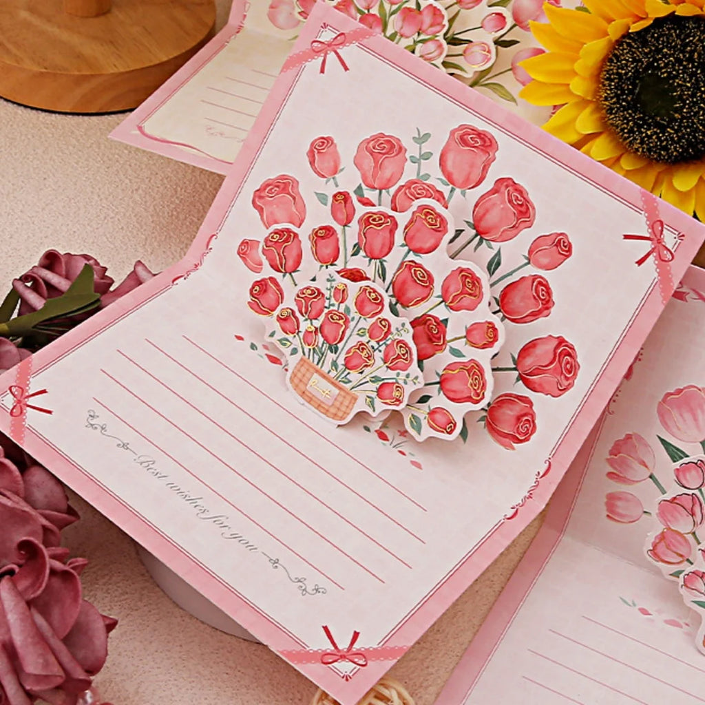 Pop-Up 3d Tulips Roses Sunflowers Bouquet Greeting Card Postcard Mother'S Day Blessings Creative Card Gift For Mother Oasis Select