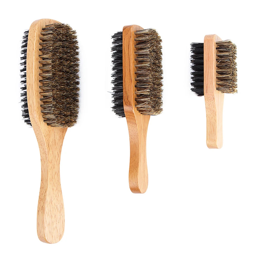 1PC Men Boar Bristle Hair Brush S/M/L Natural Wooden Wave Brush for Male Beard Hairbrush Dual-purpose Double-sided Beard Brush Oasis Select