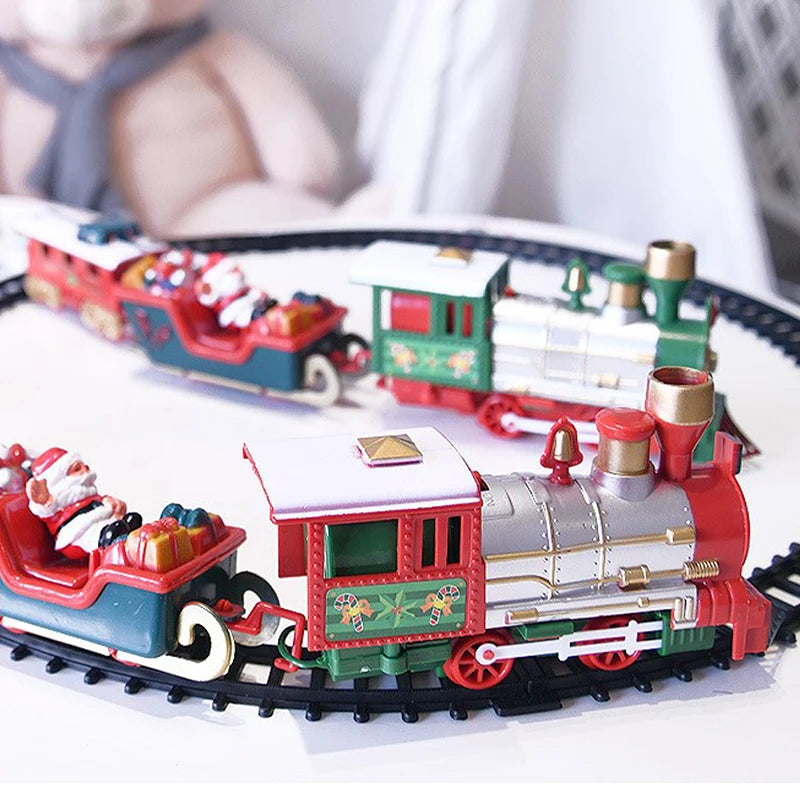 Electric Christmas Train Toys Christmas Tree Decoration Train Track Frame Railway Car With Sound&Light Rail Car Christmas Gifts Oasis Select