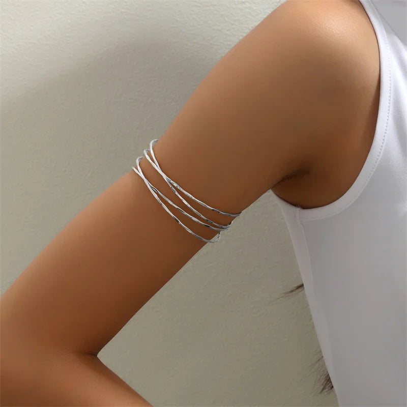 Multilayer Upper Arm Cuff Bracelet For Women, Minimalist Gold Plated Armband Statement Party Armlets Jewelry Oasis Select MR-02
