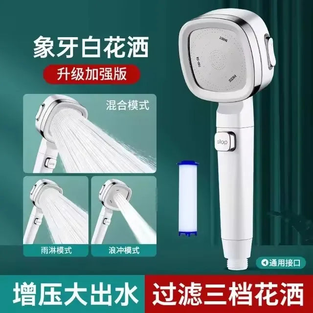 New 3 Modes High Pressure Shower Head Water Saving Shower Adjustable One-Key Stop Water Massage Sprayer Bathroom Accessories Oasis Select White Shower