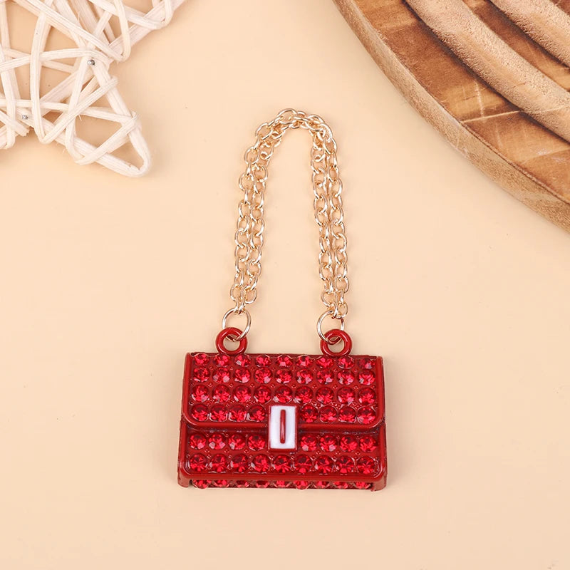 Fashion Creative Doll House Mini Metal Chain Bag Pendulum Doll Bag Miniature Shopping Handbag Clothing Accessories Oasis Select Red