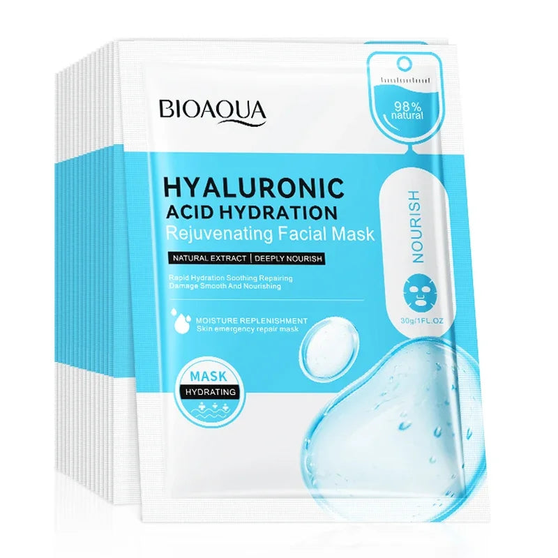 10pcs BIOAQUA Hyaluronic Acid Face Mask skincare Moisturizing Anti Acne Anti-wrinkle Facial Masks Face Sheet Mask Skin Care Oasis Select 10pcs