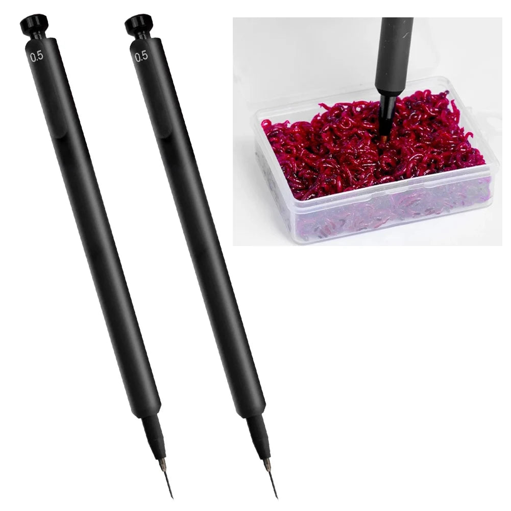 Red worm baiting device for fishing hooks size 4 to 7 automatic insertion tool with plastic body and 13mm needle length Oasis Select