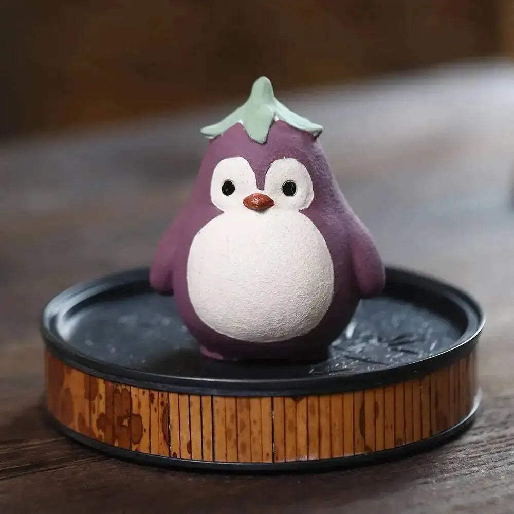 Yixing Zisha Tea Pet Penguin Eggplant Ornament Handmade Powder Clay Sculpture Little Chicken Cover Tray Tea Set Tea Play Tea Oasis Select Penguin purple