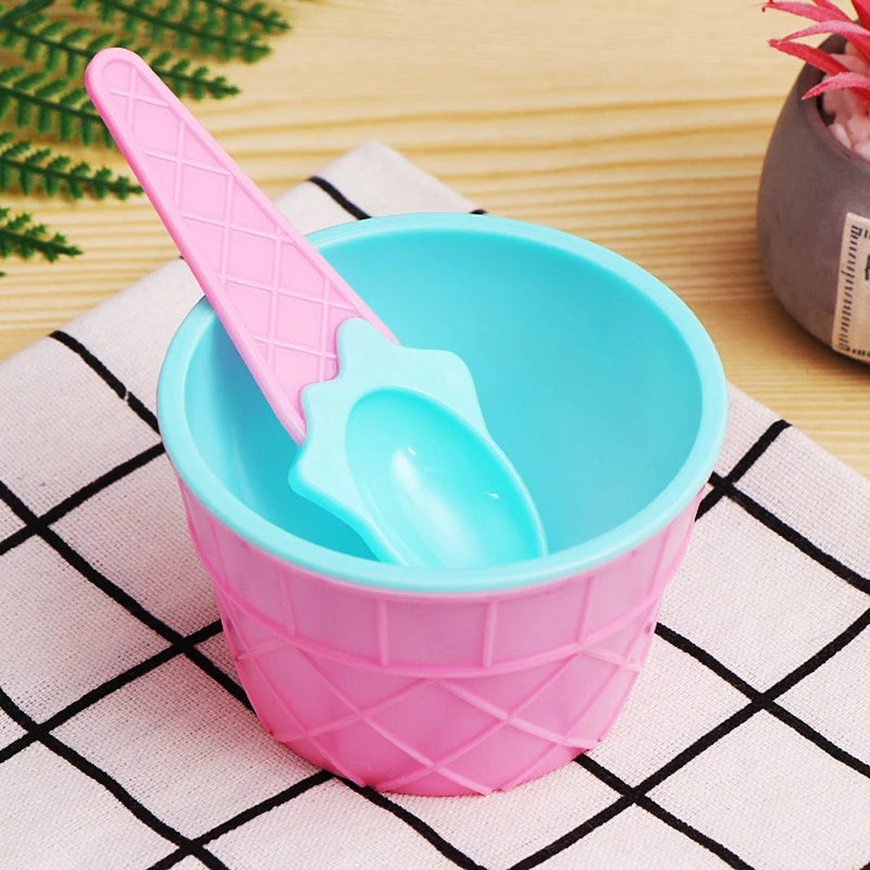 1Set New Kids Ice Cream Bowl Spoon Set Durable Children Gifts Lovely Dessert Bowl DIY Ice Cream Tools icecream bowl+spoon Oasis Select style M