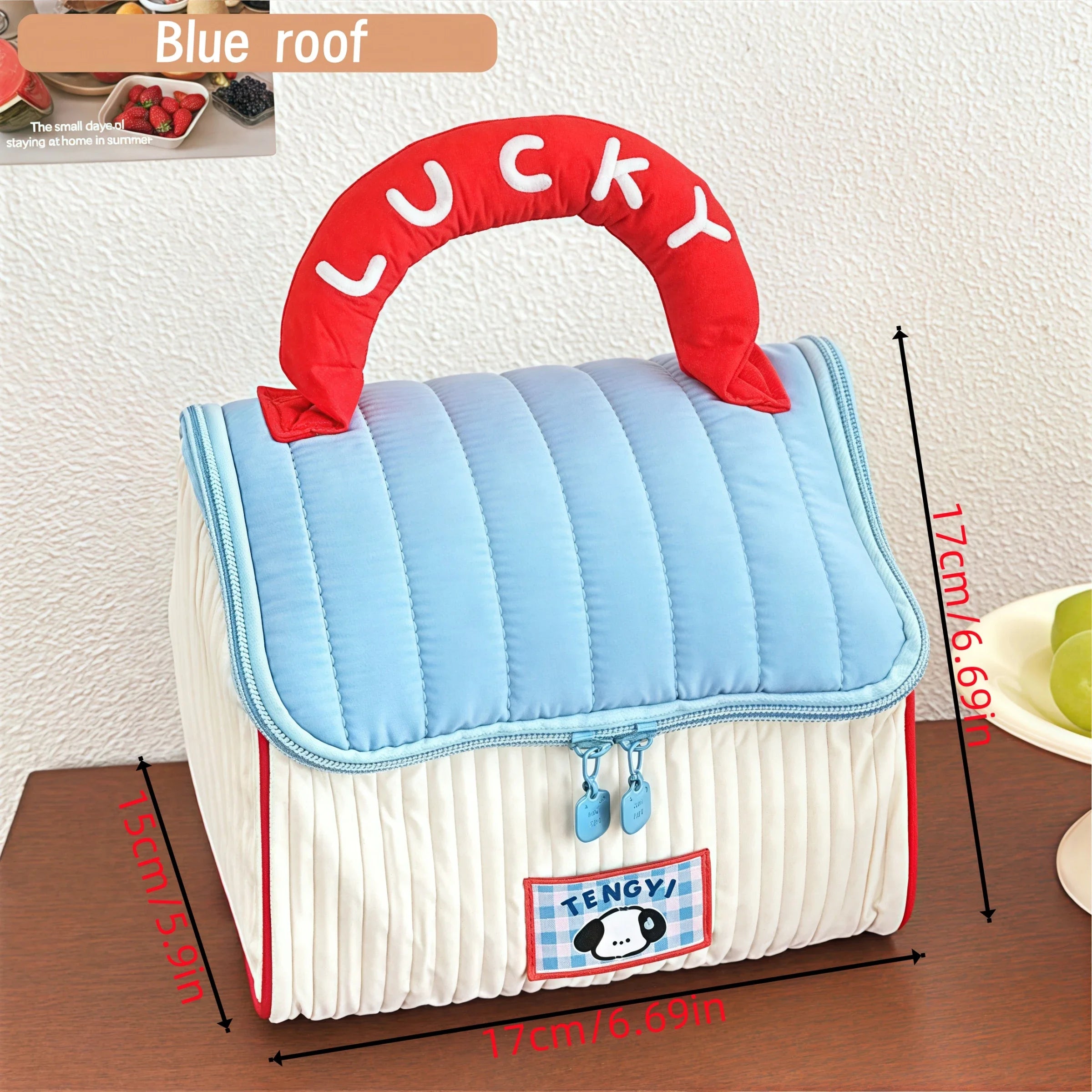 Cartoon pattern cute hut handbag girls large capacity cosmetic organizer portable handheld travel toiletry bag Oasis Select SKY BLUE