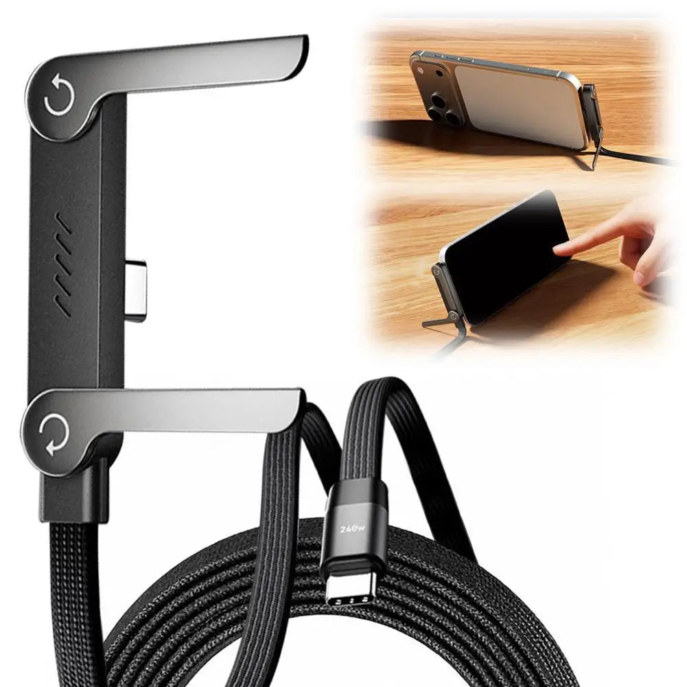 240W USB-C Fast Charging Cable with Phone Stand & 90° Elbow