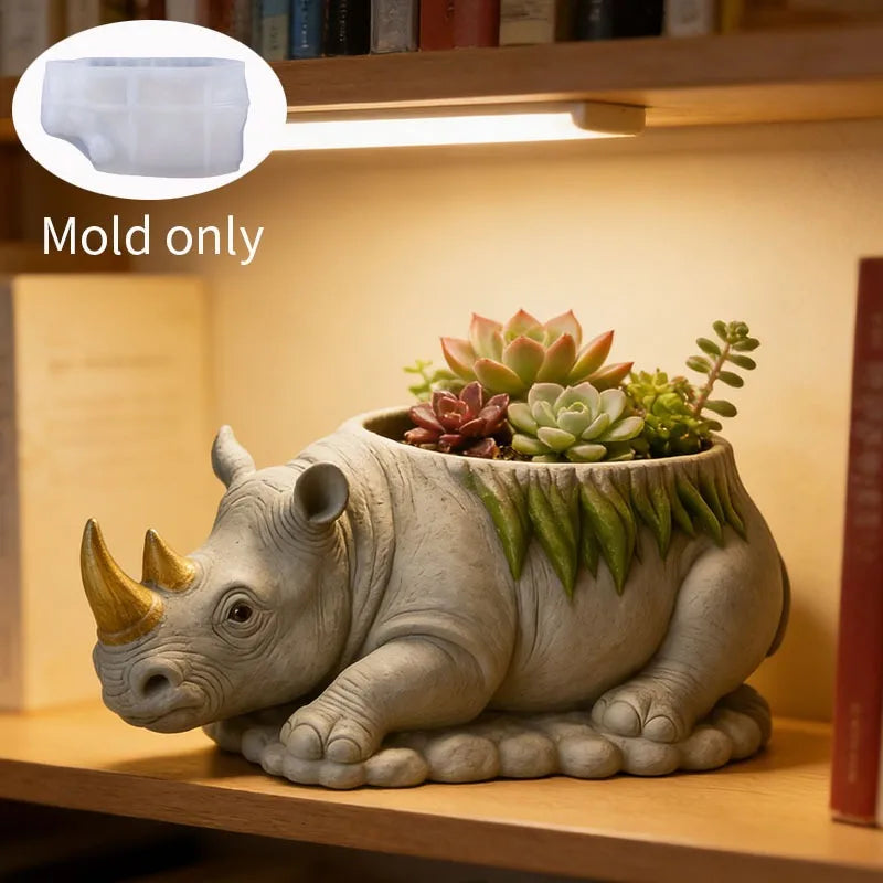 Cute Rhino Succulent Planter Pot Silicone Mold DIY Concrete Resin Animal Flower Pot Desktop Decor Mini Plant Container Oasis Select