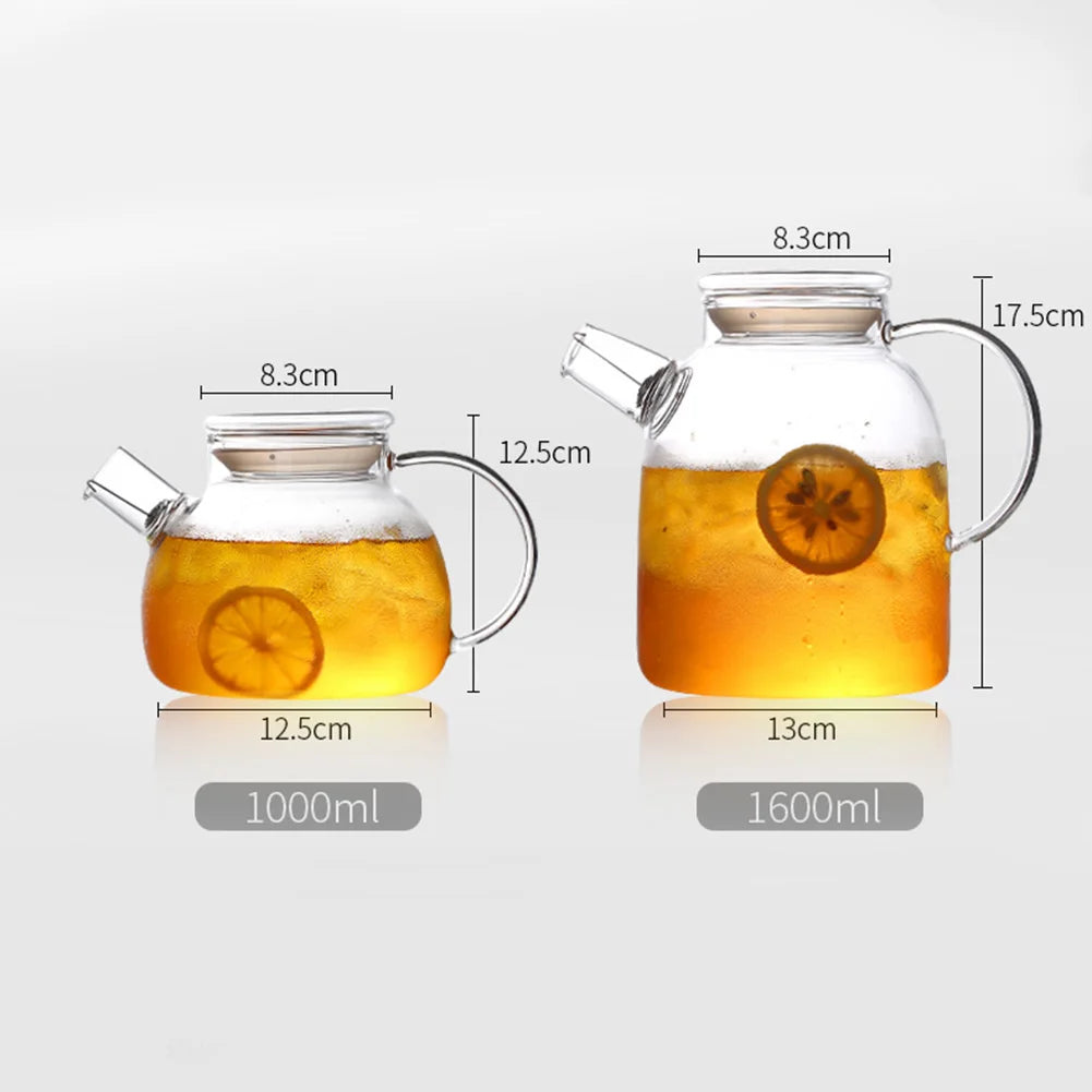1L/1.6L Borosilicate Glass Teapot | Heat-Resistant Clear Kettle