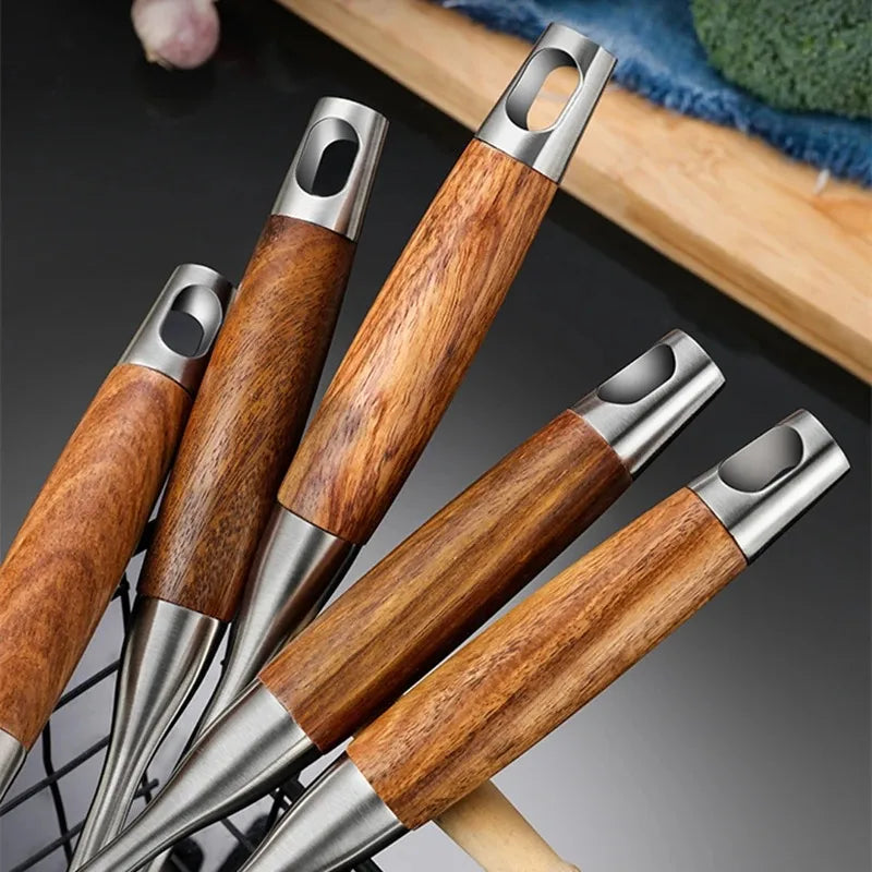 4-Piece Stainless Steel Cooking Utensil Set – Wooden Handle Cooking Utensil Set Oasis Select