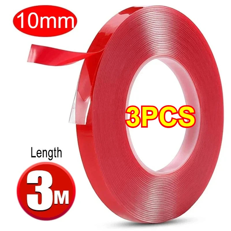 Car Strong Double Sided Adhesive Stickers Tape Nano Transparent Reusable Waterproof Auto Tape Clean Tools Car Protect Sticker Oasis Select 10mmx3M-3PCS