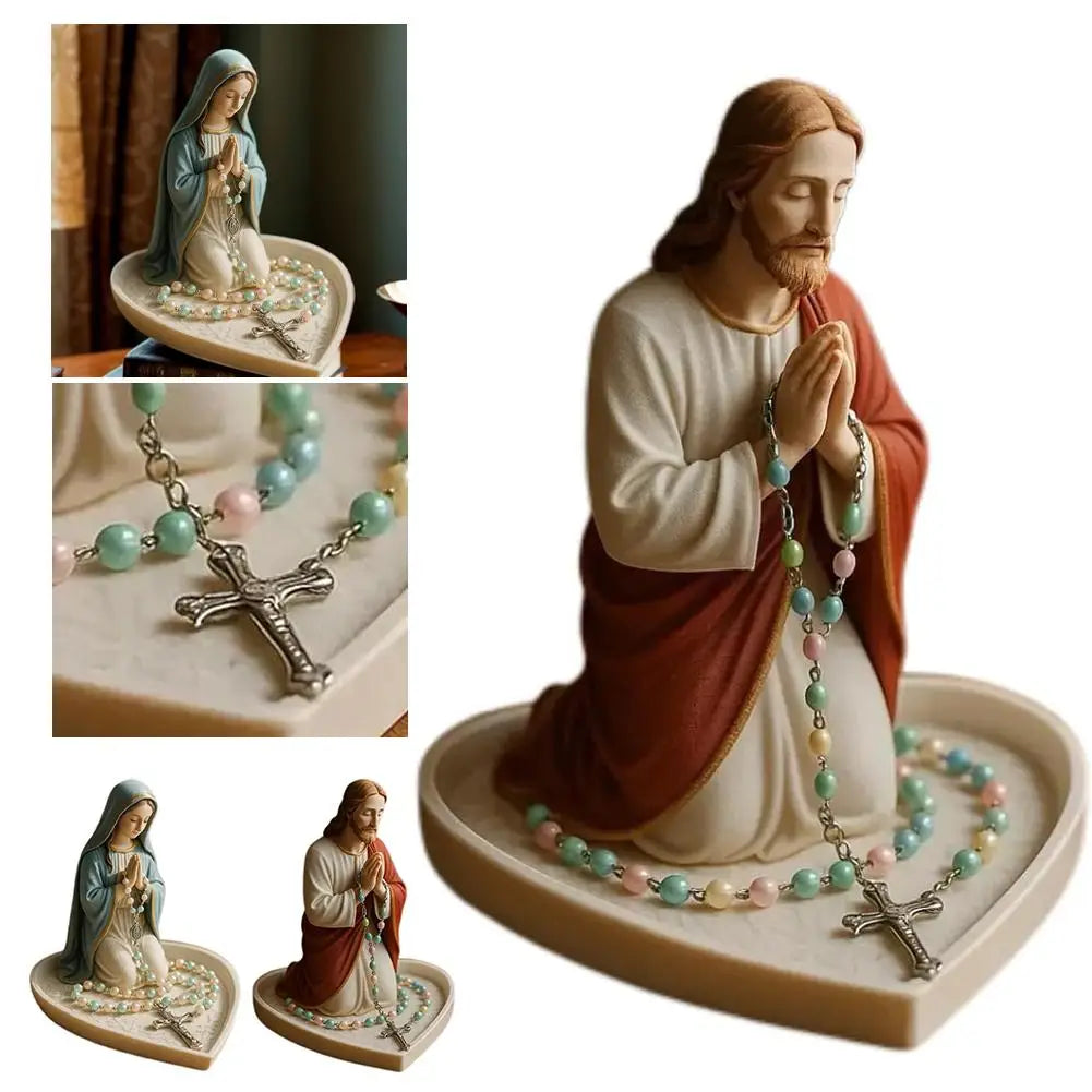 Virgin Mary Resin Rosary Holder Statue | Prayer Bead Tray