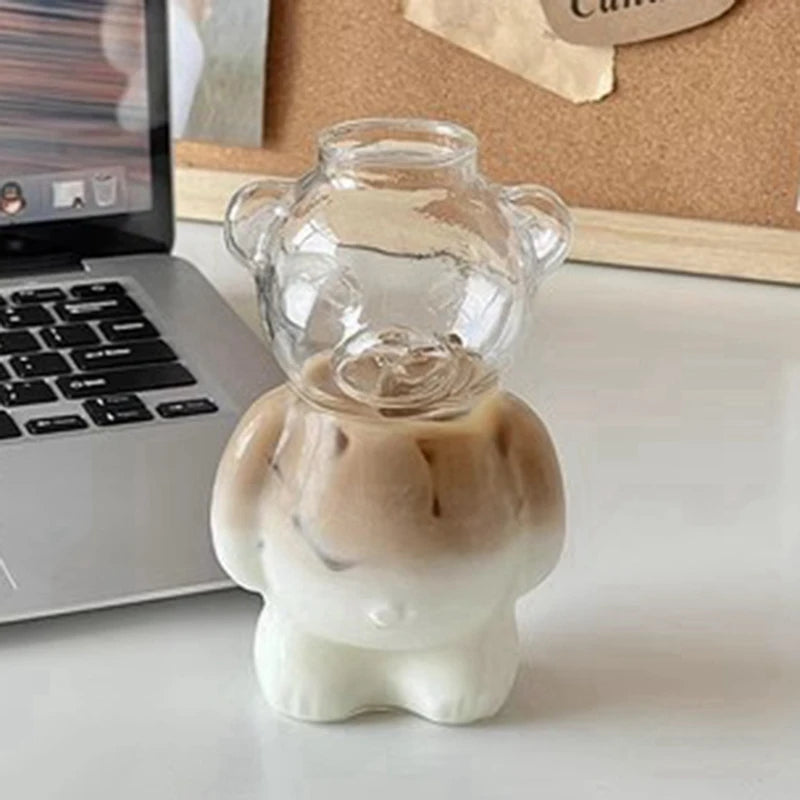 WISH Network Celebrity Restaurant Bear Coffee Cup Cute Cartoon Glass Juice Cup Milk Tea Cup Capacity 320Ml Oasis Select