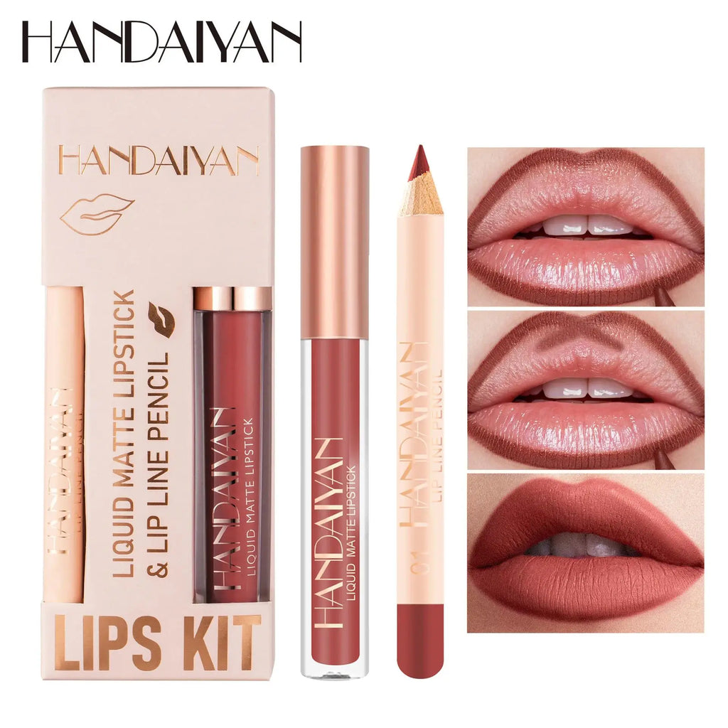 Women 2 in 1 Lipstick and Liner Set Waterproof Matte Makeup Korean Beauty Long Lasting Cosmetic Lip Kit Oasis Select