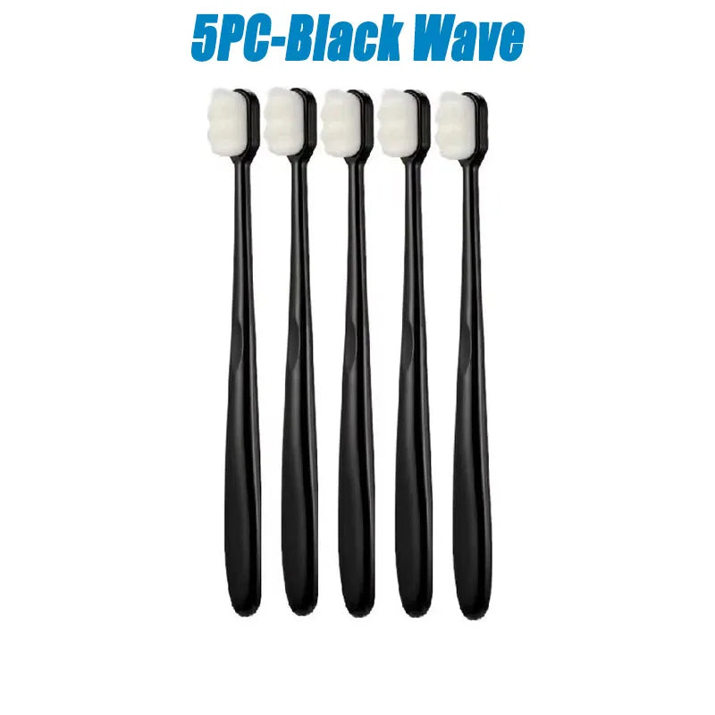 5/10Pcs Ultra Fine Soft Toothbrush, Million Nanometer Bristle Toothbrush, Deep Cleaning Teeth, Portable Oral Care Brush Oasis Select 5PC- Black Wave