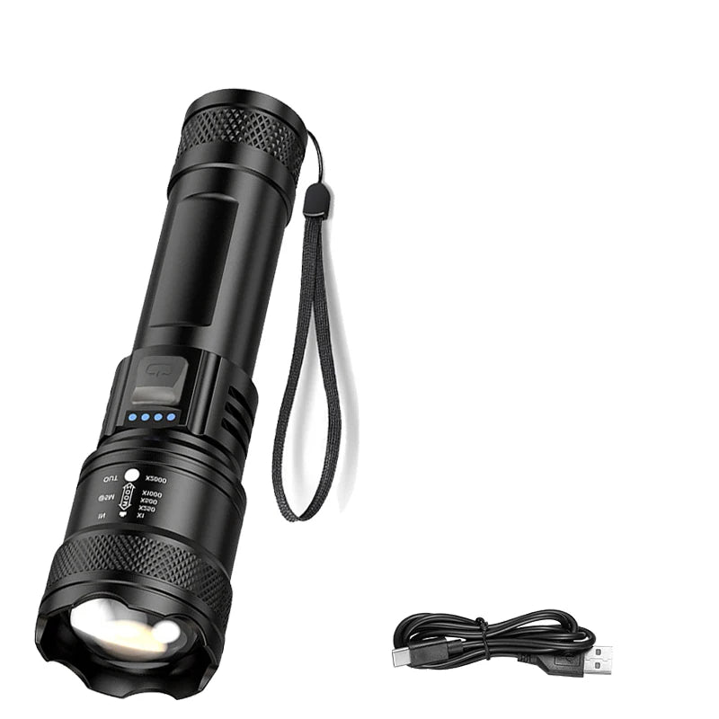 Super Bright LED Flashlight Type-C Rechargeable Long Range Tactical Torch Outdoor Waterproof Emergency Camping Fishing Lantern Oasis Select 1PCS