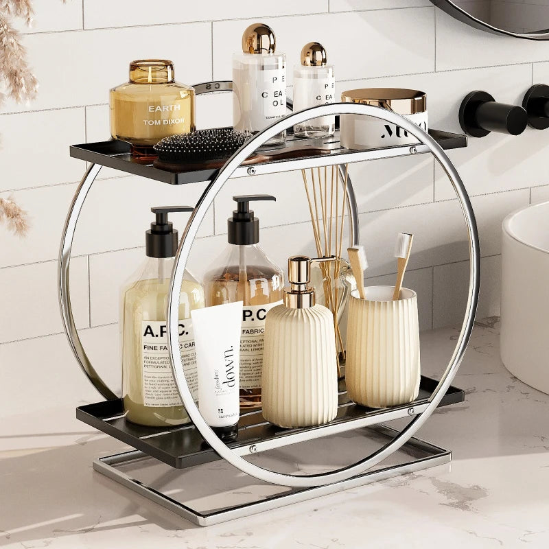 Cosmetics Storage Rack, Tabletop Shelf, Wrought Iron Layered Rack, Dresser, Skin Care Products, Perfume Display Rack Oasis Select