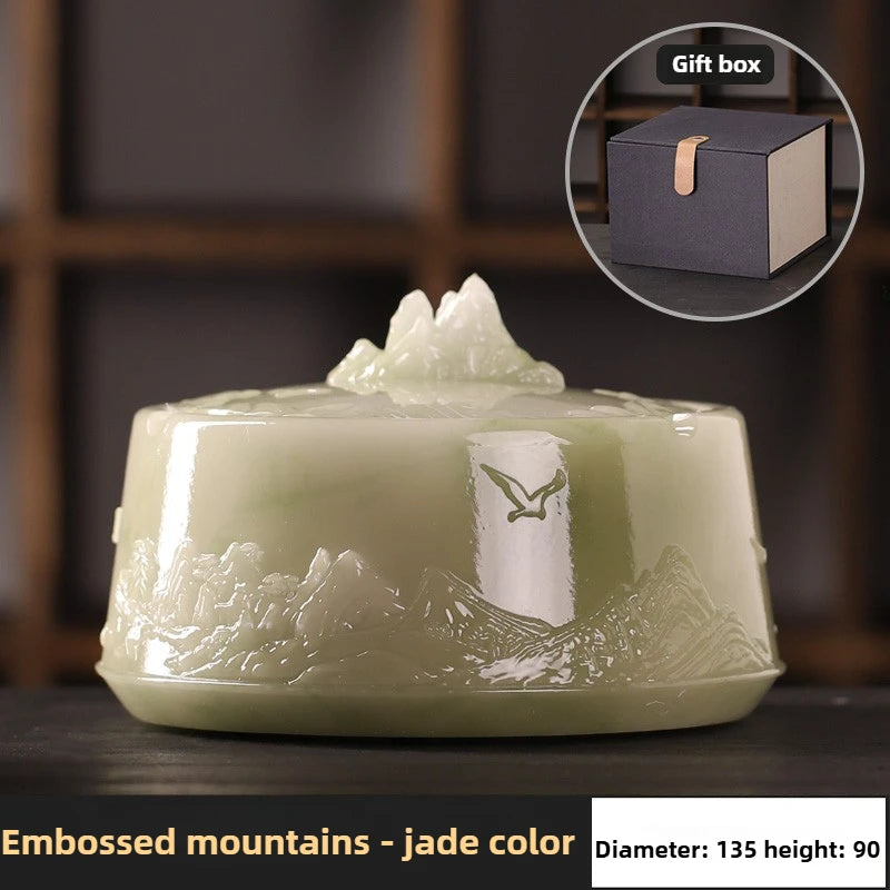 Chinese Style Relief Mountain Ashtray High-end Atmospheric Upscale Home Office Large Size with Lid Windproof Ashtray Oasis Select B Gift Box Set