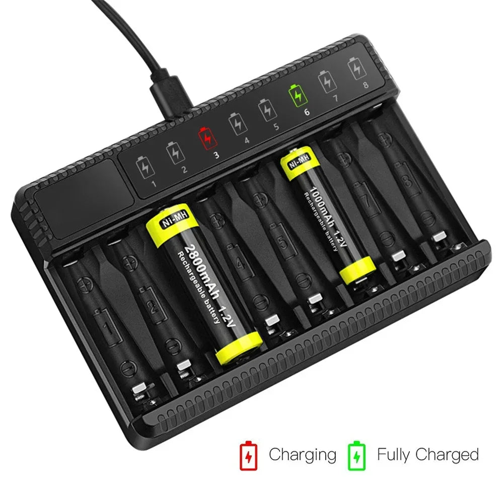 Intelligent Smart Battery Charger LED Display for 1.2V AA/AAA NiMH Rechargeable Batteries 8 Slots Ni-MH Battery Charger Oasis Select Default Title
