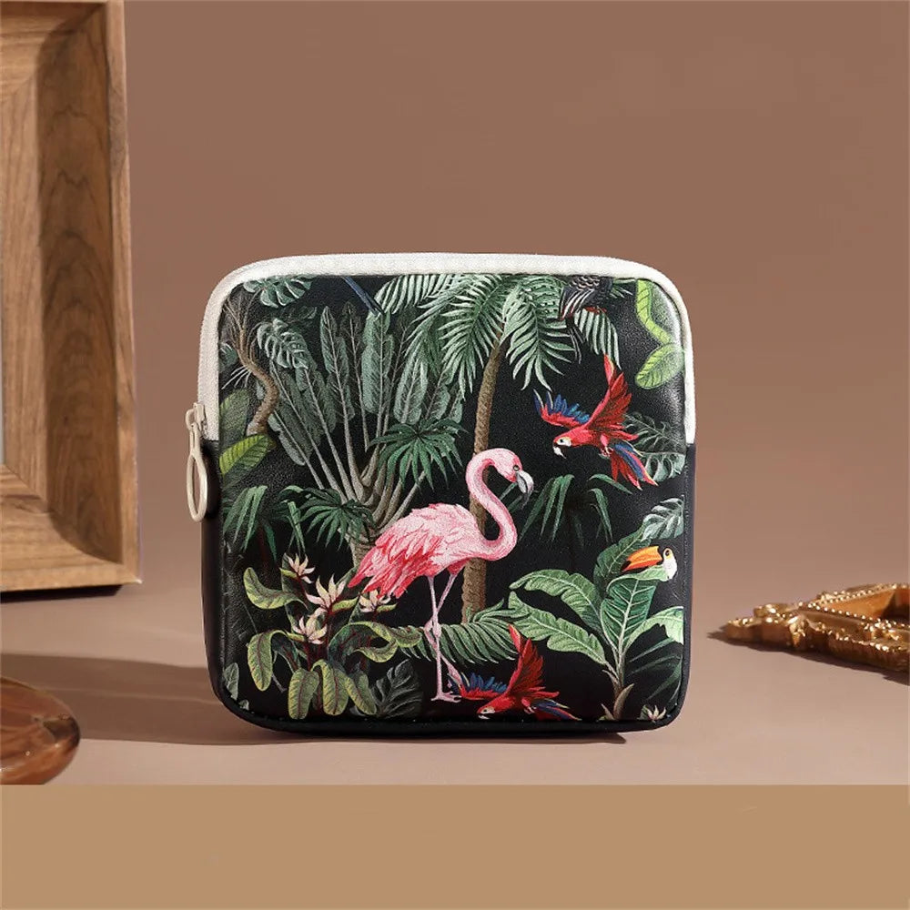 Women Girls Cosmetic Makeup Bag Coin Purse Large Capacity Sanitary Pads Bag Portable Mini Data Cables Organizer Multipurpose Oasis Select Color 6-12x12cm