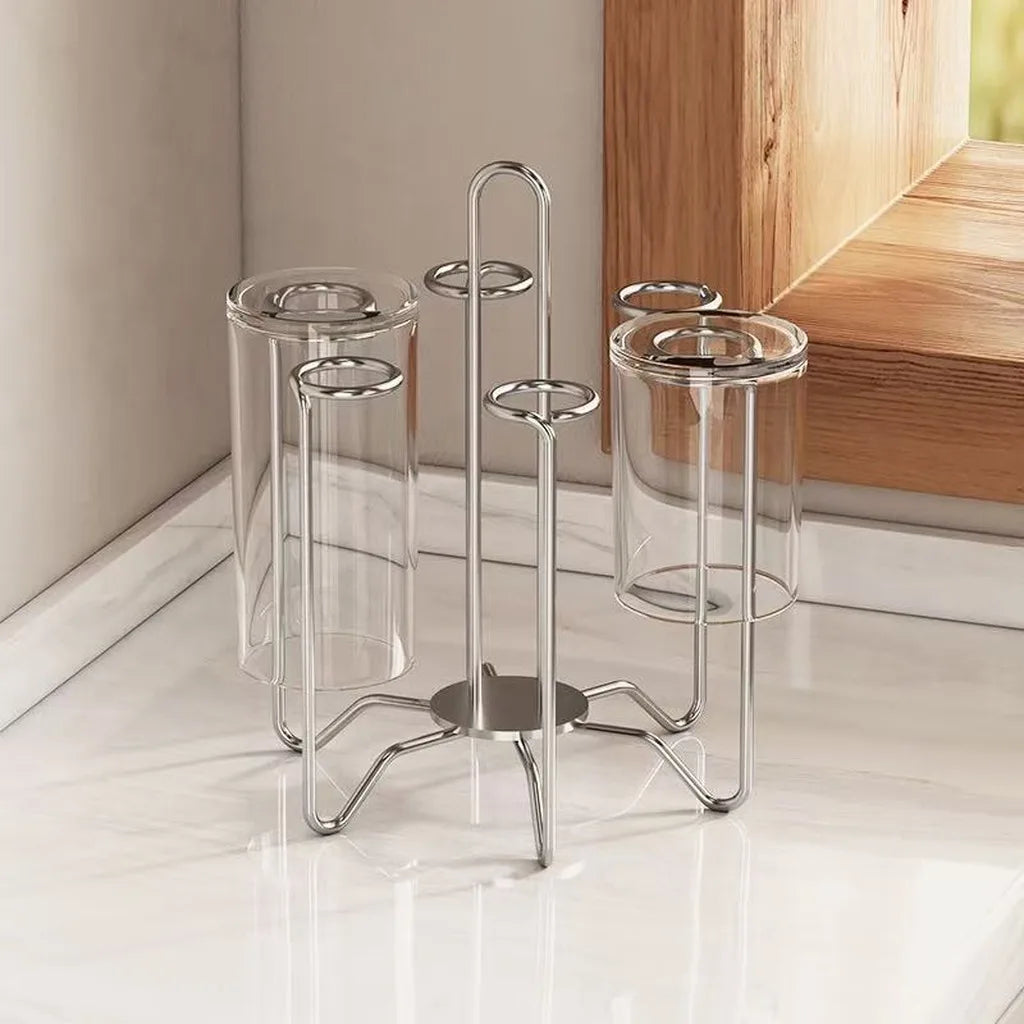 Stainless Steel Cup Drying Rack with Drip Tray – Holds 6 Cups